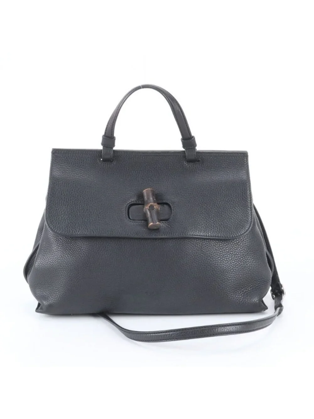 Gucci Bambu Daily Leather 2-Way Shoulder Bag Crossbody Tote Black
